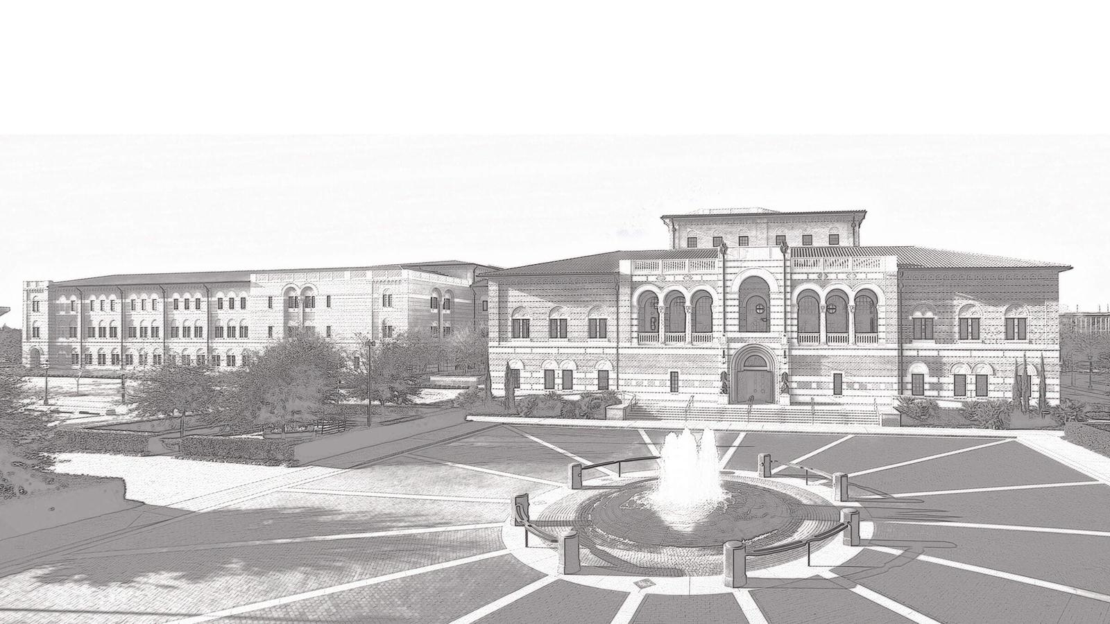 Black and white photo of McNair Hall
